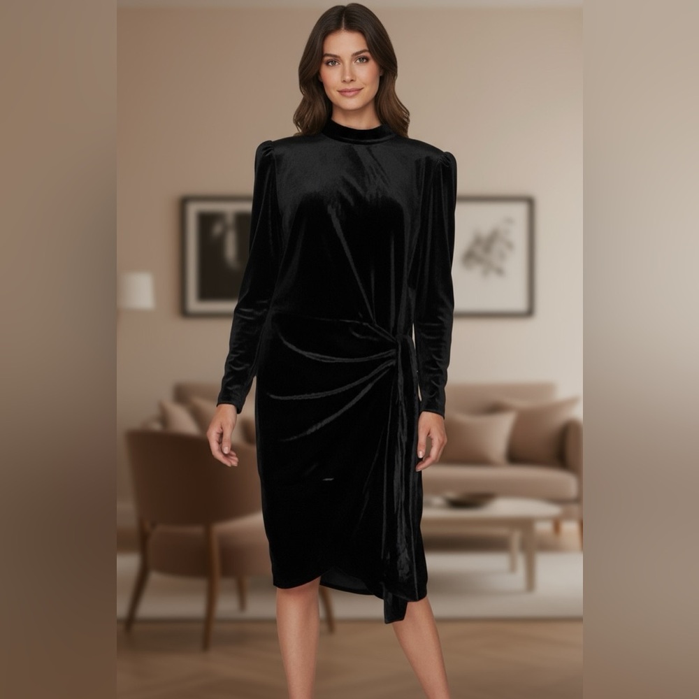 Eloquii Black Long Sleeve Velvet Dress